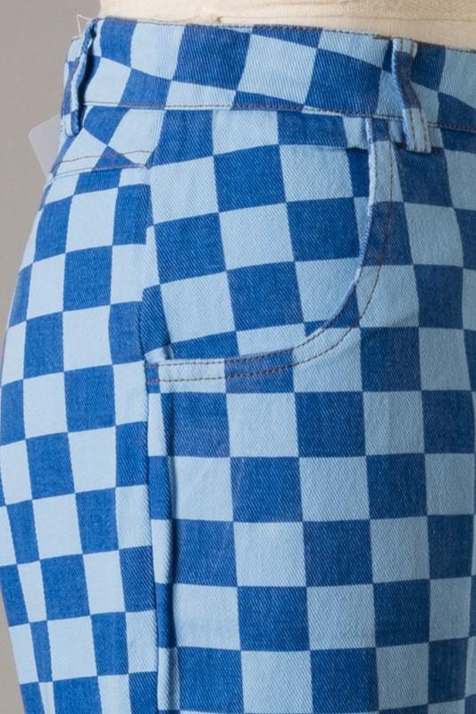 High Quality Denim Pants New Checkerboard Mid Waist Plaid Jeans