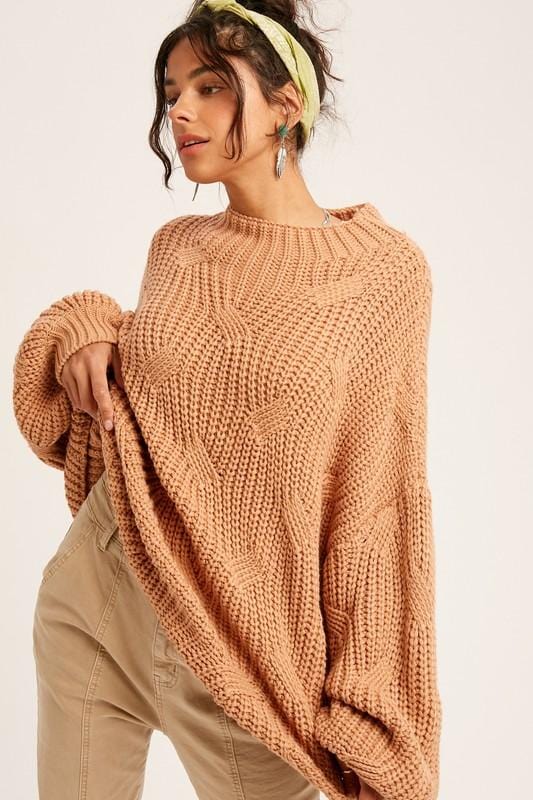 ALMOND CABLE KNIT SWEATER